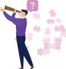 The boy is looking through spyglass.