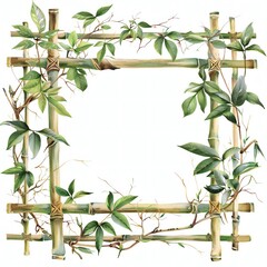 Fototapeta premium Bamboo frame, white background, isolated Generative Ai 