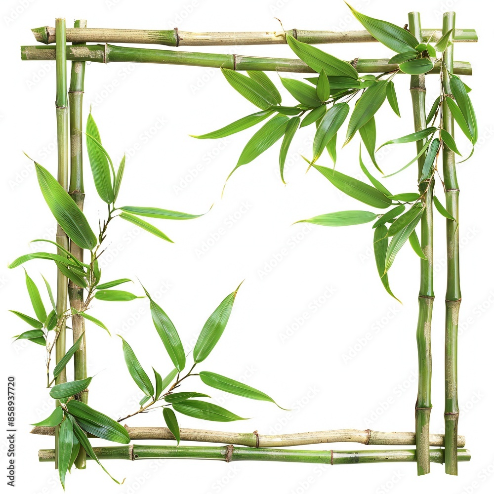 Wall mural bamboo frame, white background, isolated generative ai