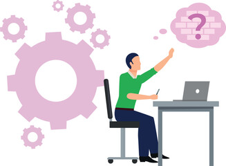 The boy is working on laptop.