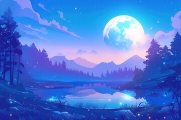 Fototapeta premium Enchanted Forest Under a Full Moon
