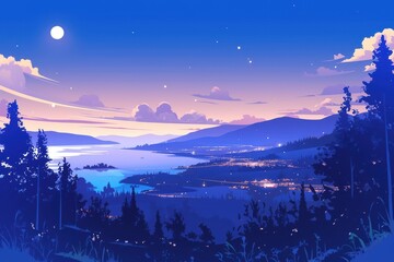 Fototapeta premium Evening View from a Hilltop