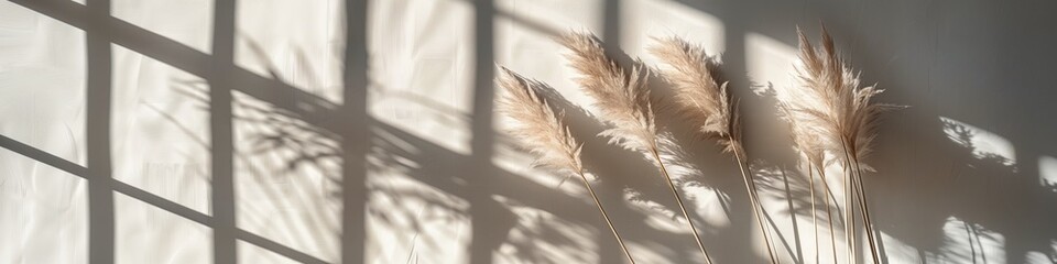 Neutral Pampas Grass, Dried, Pastel, Aesthetic Decor on Beige Background, Generated by AI