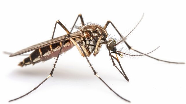 Mosquito isolated on white background. Extreme close-up