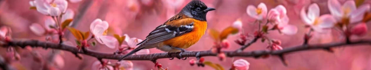 Fototapeta premium Bird on Apple Blossom Branch