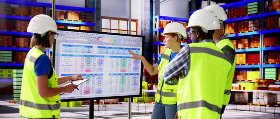 Warehouse Inventory Management On Touchscreen Monitor
