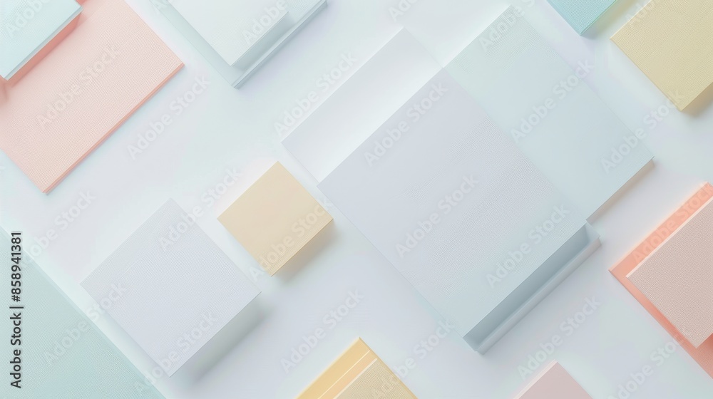 Poster a colorful array of white and pink squares and rectangles. the squares and rectangles are of differe