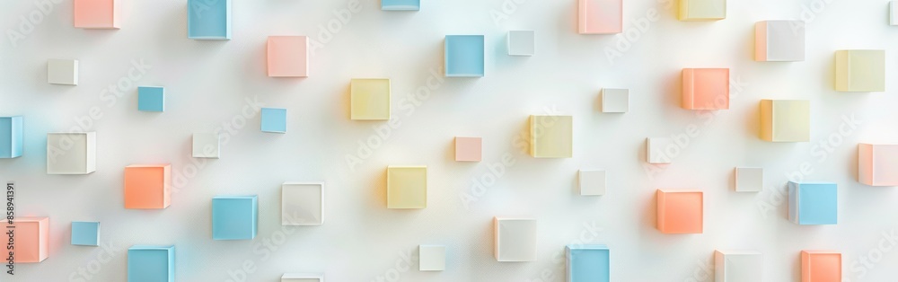 Poster a colorful wall of cubes in various colors. the wall is white and the cubes are in different shades 