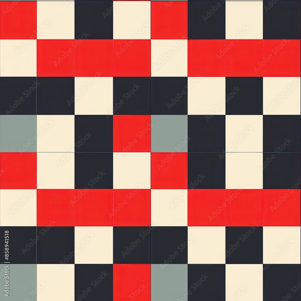 Aufkleber This image showcases a geometric pattern composed of red, black, white, and gray squares. The squares are arranged in a grid-like formation, creating a visually appealing and abstract design. The colo
