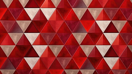 Red motif tiles texture wall background banner panorama - Vintage retro geometric abstract cement tile with triangular triangles structure, seamless pattern, Generative AI