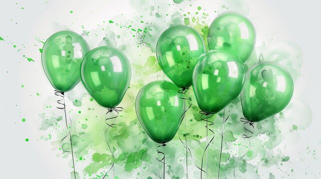 Festive birthday card design with green balloons and happy birthday message, perfect for celebratory greetings and special occasions