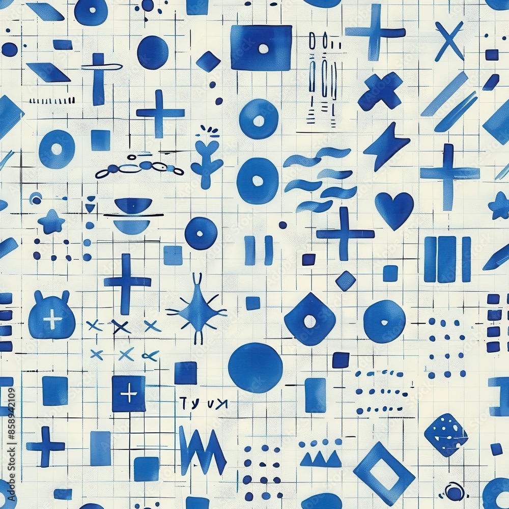 Fototapete this image shows a seamless pattern of blue watercolor shapes on a white background. the shapes are 