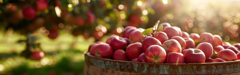 Sunlit Orchard Barrel Shiny Red Apples