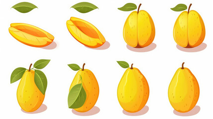 Obraz premium Fruits mangos harvest background - Set of ripe mango and mango slices, isolated on white background, Generative AI