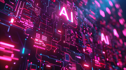 AI technology, neon background