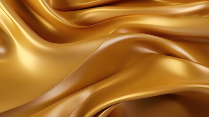 Fototapeta premium Golden shiny satin silk swirl wave liquid background banner panorama long, seamless pattern - Abstract gold textile fabric material, backdrop texture for product display or text, Generative AI