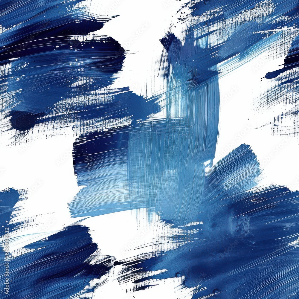 Poster This image features an abstract pattern of blue brushstrokes on a white background. The brushstrokes are thick and textured, creating a sense of movement and energy. The overall effect is one of abstr