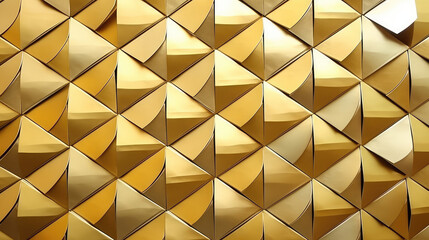 Abstract gold metallic geometric leaves 3d tiles texture wall wallpaper background banner, Generative AI