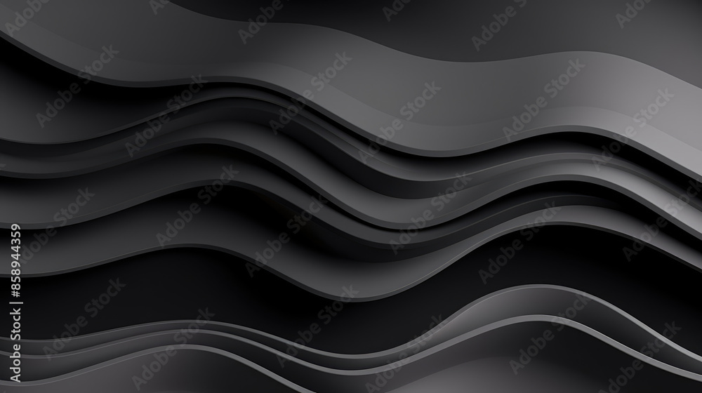 Wall mural black gray abstract waves wave papercut overlapping 3d soft pastel multi layers paper texture backgr