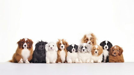 Obraz premium Animals pets guinea pigs banner panorama long - Collection of funny cute lying, sitting white brown dutch guinea pig (caviidae) family with young baby , isolated on white background, Generative AI