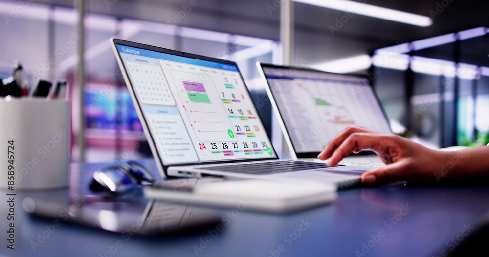 Aufkleber Managing Tasks and Schedules with Gantt Calendar on Laptop Screen