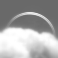 モノクロの空に虹と雲