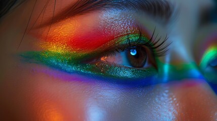 Female eye with rainbow make-up and Pride flag colors eyeshadow,Portrait of young asian girls,Colorful makeup,LGBT pride rainbow concept.