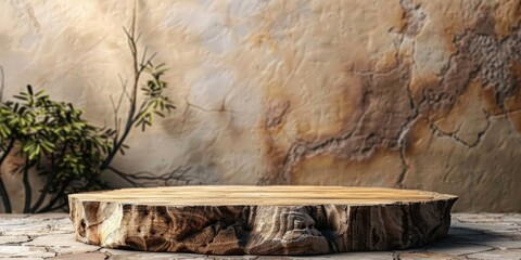 Wooden Stump Display on Stone Ground
