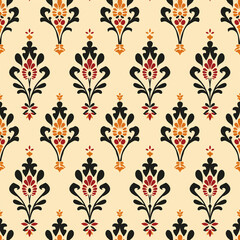 Traditional Red and Black Floral Damask Pattern