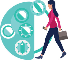 The girl is walking.