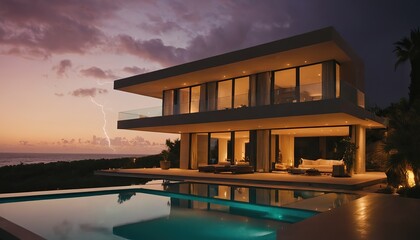 Fototapeta premium Lightning striking a residential neighborhood