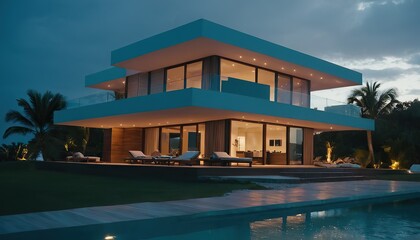 Fototapeta premium Lighting storm over a suburban house