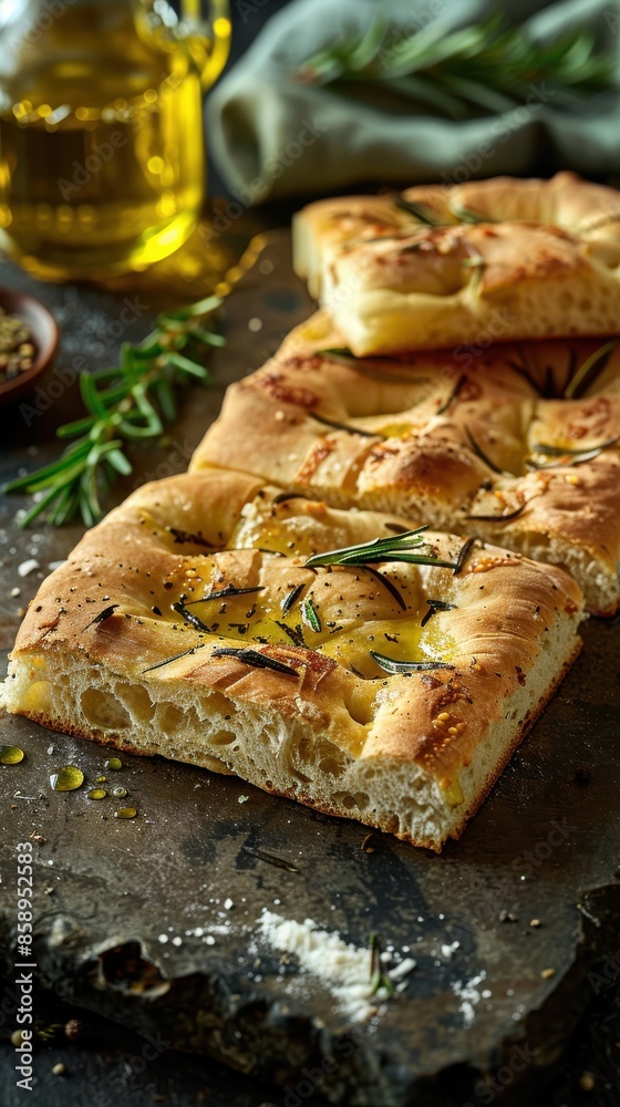 Poster a piece of bread with herbs on top of it. the bread is cut in half and has a few pieces of parsley o