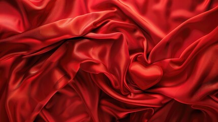 Obraz premium Abstract Valentine s Day Background with Red Silk Cloth and Heart Shape