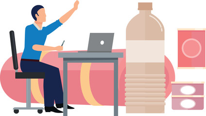 A boy is working on laptop.