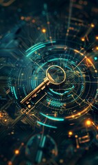 Obraz premium Locked data security concept. Abstract futuristic technology background. Glowing background with key.