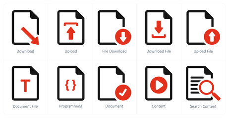 A set of 10 File icons as download, upload, file download