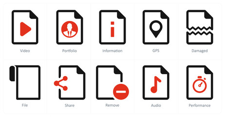 A set of 10 File icons as video, portfolio, information