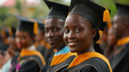 Joyful graduation ceremony with graduates in caps and gowns receiving diplomas and celebrating with families and friends A proud and momentous occasion that captures the significance of academic
