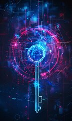 Obraz premium Locked data security concept. Abstract futuristic technology background. Glowing background with key.
