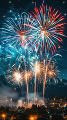 American Independence Day celebration. flags, fireworks, people Happy.