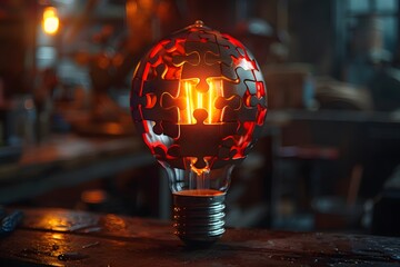 Innovative Light Bulb Made of Puzzle Pieces - Creative Problem-Solving Concept for Posters and Design