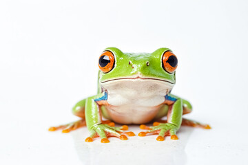 Naklejka premium Close-up of a red-eyed tree frog on a white background