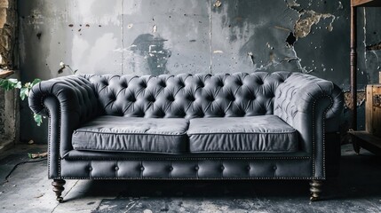 Vintage Grey Sofa in an Industrial Chic Setting