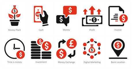 A set of 10 web marketing icons as money plant, cash, money