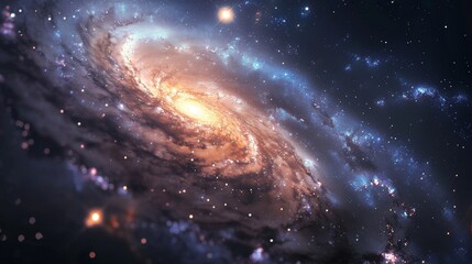 Fototapeta premium Captivating galaxy swirl, merging dark and light tones, with sparkling star clusters and detailed cosmic structures, emphasizing depth and color