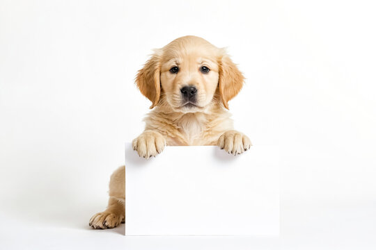 Golden Retriever Puppy Holding a Blank Sign - Powered by Adobe