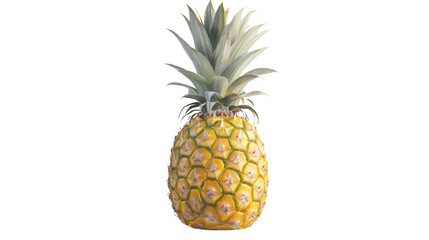 Fototapeta premium Photograph of a single, vibrant pineapple, its spiky exterior and juicy yellow flesh forming a tropical centerpiece on a transparent background.