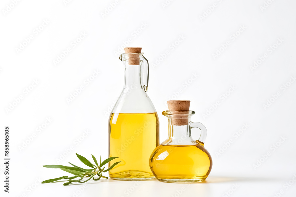 Canvas Prints Olive oil bottles and sprig of rosemary