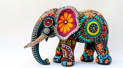 Vibrant Mexican handicraft Elephant shaped alebrije on white background in Oaxaca